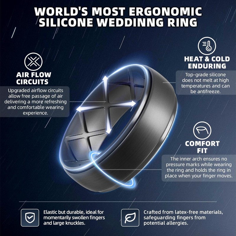 Egnaro Inner Arc Ergonomic Breathable Design, Silicone Rings Mens with