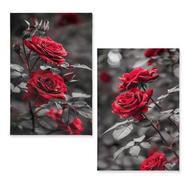 JLSTK Red Roses Decorative Kitchen Towels Valentine's Day Red Flowers Soft Absorbent Watercolor Hand Towels Tea Towels for Kitchen Home Decor Housewarming Gifts for Home Women 16x24 Inch