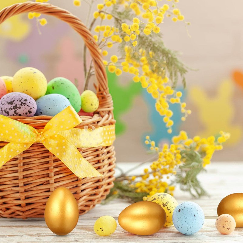 Lurrose 12pcs Easter Gold Eggs Artificial Eggs Wooden Eggs for
