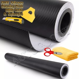 AUTOGOODY 120" x 60" Black Carbon Fiber Vinyl Wrap 3D Bubble Free Air Release 10ft x 5ft