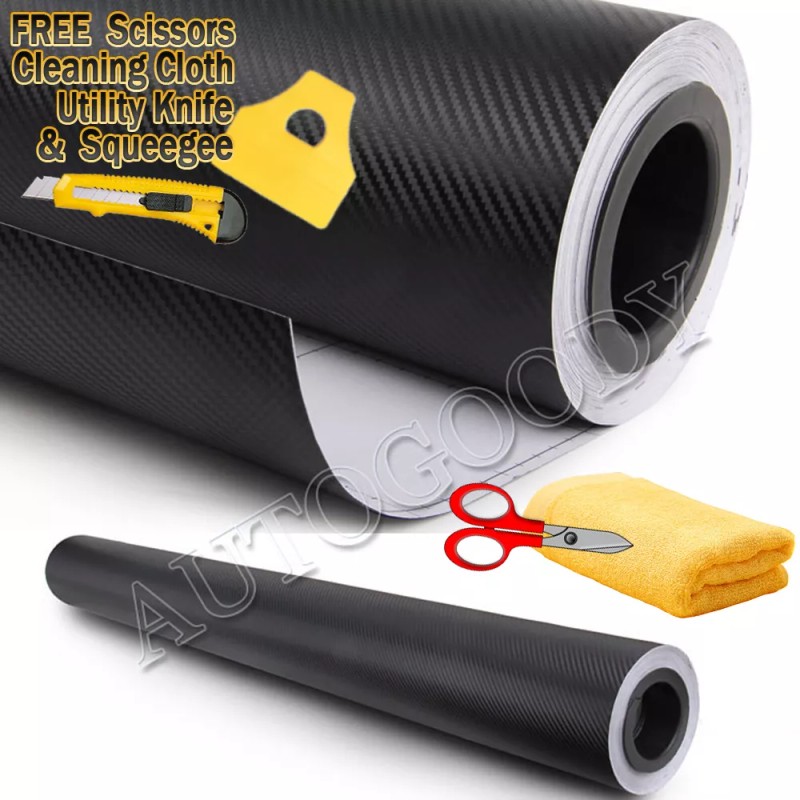 AUTOGOODY 120" x 60" Black Carbon Fiber Vinyl Wrap 3D
