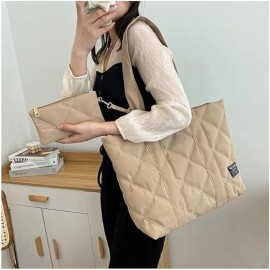RIVERICH Puffer Quilted Tote Bag for Women Puffy Padded Purse with Zipper Work bag
