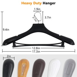 DEDU Plastic Extra Wide Shoulder Suit Hangers for Men 30 Pack Width 17.7", Black Sweater Hangers no Shoulder Bump Non Slip for Thick Sweaters, Clothes Hangers with Pants Bar 360° Swivel Metal Hook