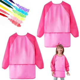 Epokus Pack of 2 Children's Painting Aprons, Waterproof Painting Coat, Apron with Sleeves, 7-12 Years, Adjustable Craft Apron for School, Art, Painting, Cooking for Boys and Girls, Pack of 2 Red