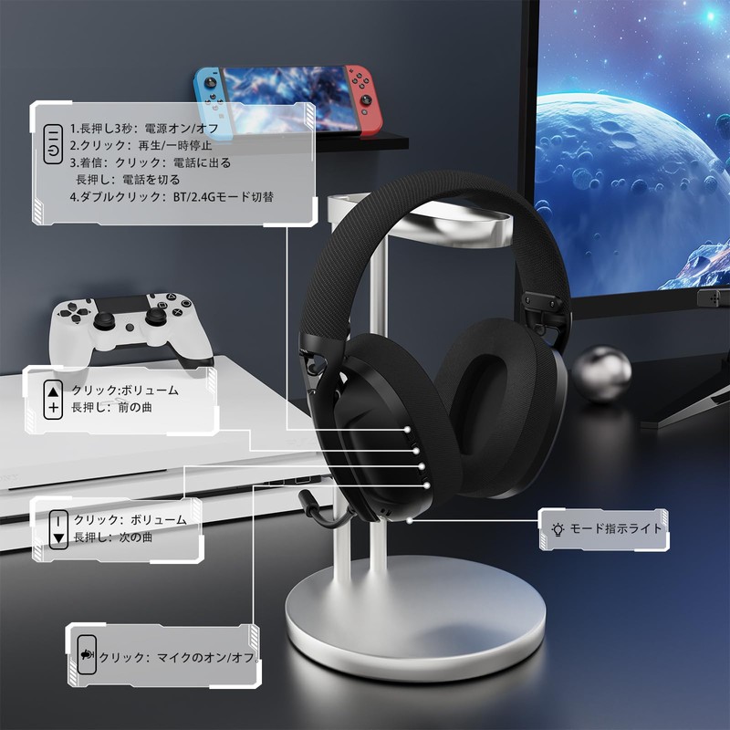 ATTACK SHARK L80 Gaming Headset, Lightweight Design 180g, Wireless 2.4G/Bluetooth/Wired