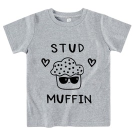 Sineeko Toddler Boys Valentines T-Shirt Baby Kids Stud Muffin Print Tops Kids Valentines Gift Grey 6T