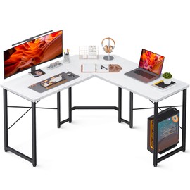Casaottima 47 inch L Shaped Gaming Desk with Monitor Stand, Corner Desk Gaming Table for Home Office, Computer Desk Sturdy Writing Workstation for Small Space, White