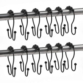 BUYGOO Shower Curtain Hooks 12PCS Shower Curtain Rings Stainless Steel Roller Rust-Resistant Balance Sliding Anti-Drop Double Head Shower Hooks Rings for Bathroom Shower Rods Curtains (Black)