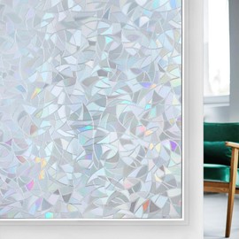 rabbitgoo Window Privacy Film, Rainbow Static Cling Decorative Stained Glass Window Film, Heat Control Window Tinting Film for Home, Grayish Silver, 23.6 x 78.5 inches