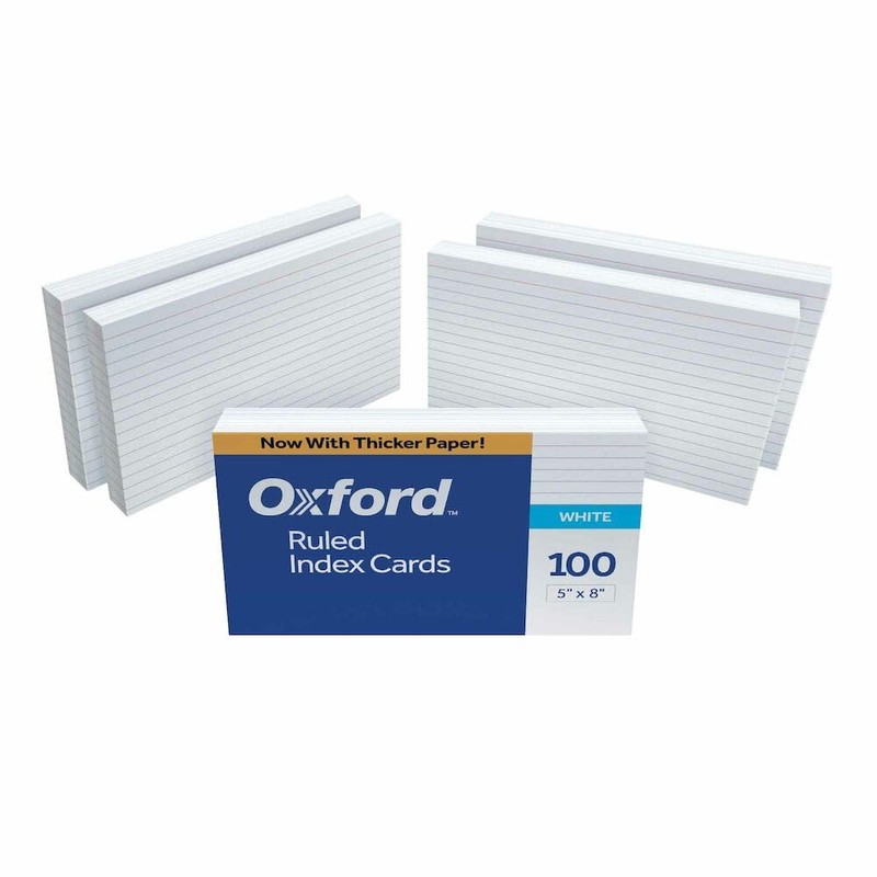 Oxford Ruled Index Cards, 5" x 8", White, 100/Pack (51)