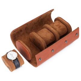 BAIGIO Portable Watch Box Watch Roll with Watch Cushion Travel Watch Box Case PU Leather Watch Storage Travel Watch Box Watch Case 3 Compartments Watches Storage Box Watch Case for Men and Women Light