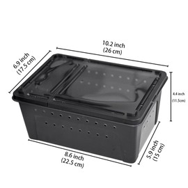 OMEM Portable Reptile Terrarium Habitat for Mini Pet Houses Breathable Holes Stackable Container (Black-M)