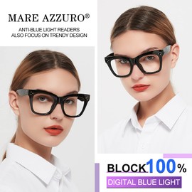 MARE AZZURO Blue Light Blocking Reading Glasses Women Oversized Square Computer Readers 0 1.0 1.25 1.5 1.75 2.0 2.25 2.5 2.75 3.0 3.5 4.0 5.0 6.0 (Black, 2.00)