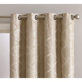 HLC.ME Versailles Lattice Flocked 100% Complete Blackout Thermal Insulated Window Curtain Grommet Panels - Energy Savings & Soundproof, For Living Room & Bedroom, Set of 2 (50 x 96 inches Long, Taupe)