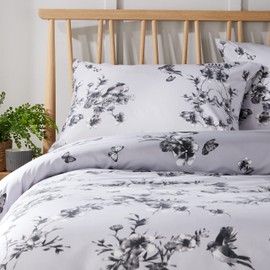 Olivia Rocco Easy Care Printed Duvet Cover Set 100% Polyester Breathable Stylish Comforter Reversible Quilted Bedding Bed Sets With Pillowcases BLOSSOM DUVET SET, GREY SINGLE