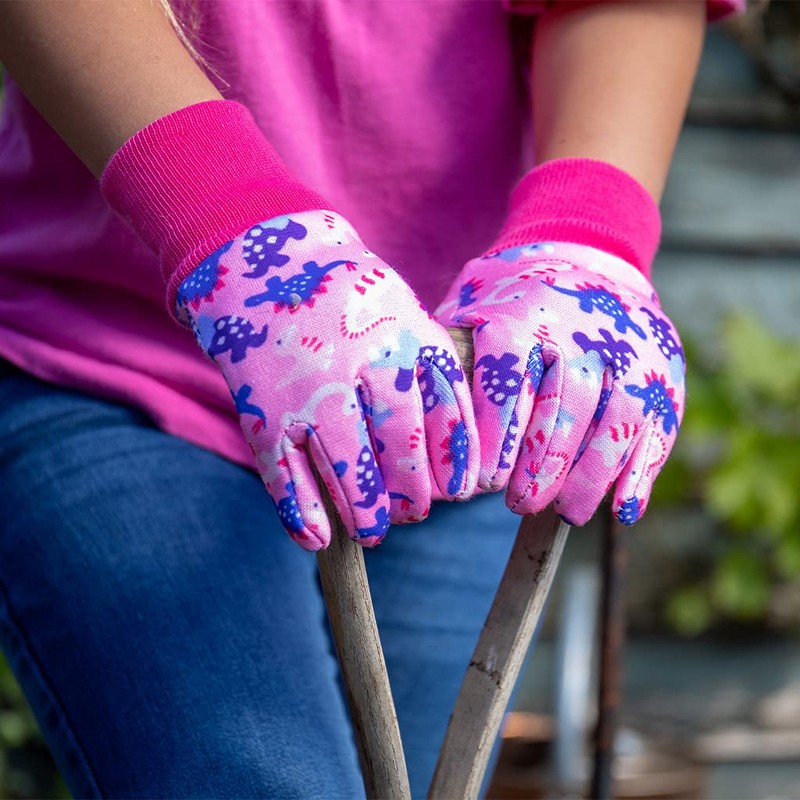 Kent & Stowe Kids Gardening Gloves Dinosaur Pink