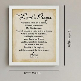 The Lords Prayer Wall Art - Christian Wall Decor, Vintage Parchment Print with Inspirational Bible Quotes for Living Room, Office, Church & Home Decor (Black Framed, 8 x 10 inches)