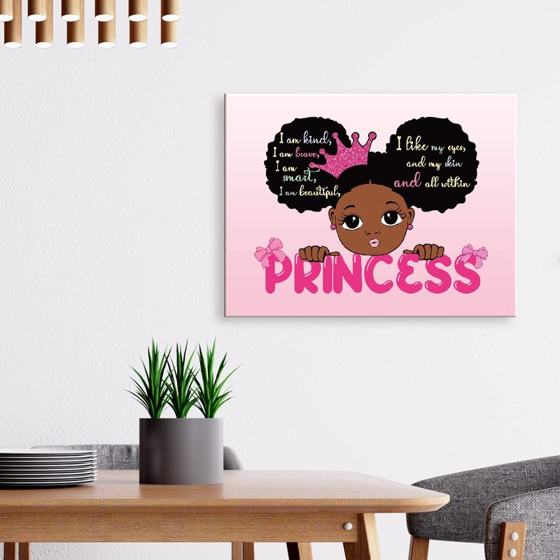 Black Girl Affirmation Canvas Wall Art, I am Kind I
