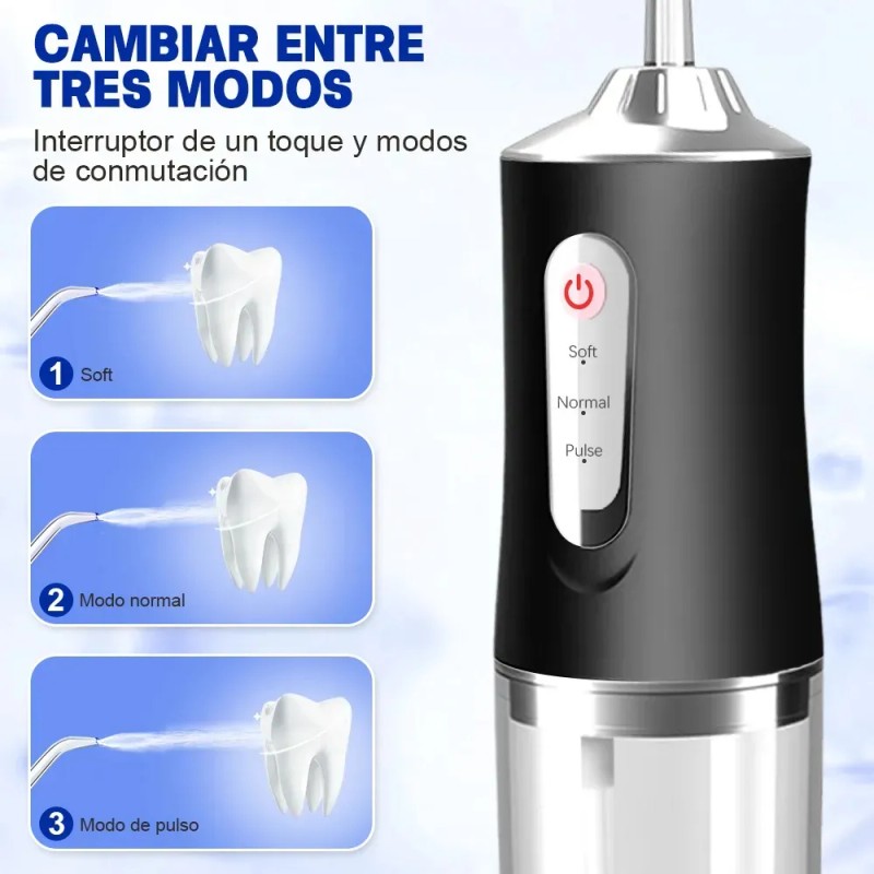 Irrigador Bucal Limpiador Dientes Portatil Boquillas Negro