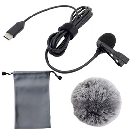 Type-C Lavalier Microphone, 1.5 m Omnidirectional Mini Condenser Microphone for Android Smartphones and Tablets, Compatible with All Devices with Type-C Connection, Wind Protection for Streaming and