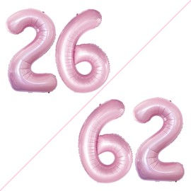 GOER 42 Inch Light Pink Number 26 Number 62 Balloons,Jumbo Foil Helium Balloons for 26th or 62nd Birthday Party Decorations and Anniversary Event