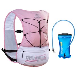 ICE FLAME Hydration Backpack Vest, 5L Multifunctional Outdoor Running Backpack fit 6.8 Inches Phone for Marathon Training, Hiking, Trail and Walking (Pink 1.5L Bladder)