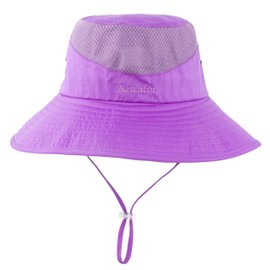 Women's Summer Sun Hat Wide Brim UV UPF50 Protection Hats Foldable Packable Ponytail Bucket Cap for Safari Beach Fishing Gardening Purple