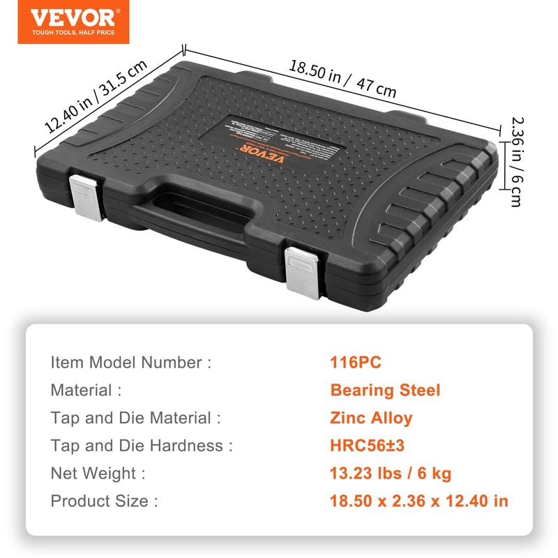 VEVOR Tap and Die Set, 116-Piece Include Metric and SAE