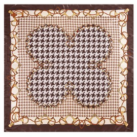 35 inches Silk Feeling Formal Large Square Neck Scarf Head Hair Wraps Handkerchief for Women Girls(Houndstooth，Coffee)