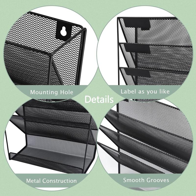 ideallife 3 Pockets Mesh Wall File Holder Organizer with Bottom