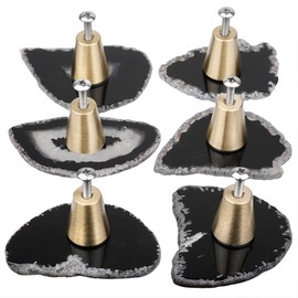 mookaitedecor Set of 6 Drawer Knobs Black Agate Brass Decoration Furniture Drawer Cabinet Knob Handle