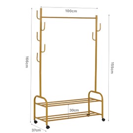 Vincidern Gold Clothing Rack with Wheels, Double Layer Shelf, Heavy Duty, 39.4W inches, for Clothes, Shoes, Bags