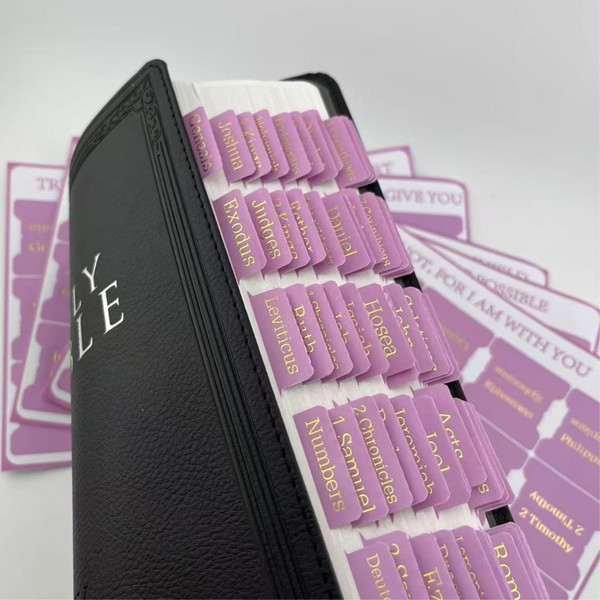 Pink Bible Tabs with Gold Words - 75 Bible Index