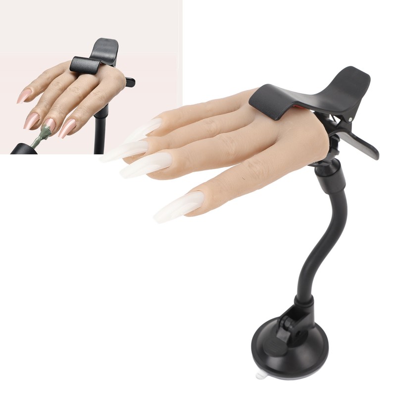 Nail Practice Hand Soft Silicone Mannequin Hand with Adjustable Clamp