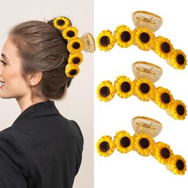 YUEELI 3 Pack Flower Hair Clips for Women, Sunflower Hair Claw Clips Daisy Jaw Clamps Sunflower Hair Clips Strong Hold Non-Slip Floral Hair Clips Sunflower Hair Accessories for Thick Hair
