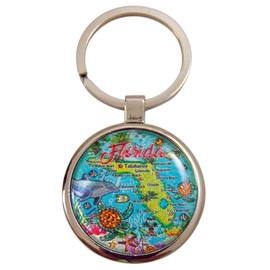 Westman Works Florida Souvenir Key Chain Acrylic Retro State Map Large Keychain Gift 3 Inch Multi-colored