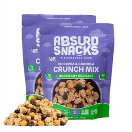 Absurd Snacks Chickpea & Granola Crunch Mix, Nut-Free, Gluten-Free, Plant-Based Snack, Good Source of Protein & Fiber 5 Ounce (Pack of 2), Rosemary Sea Salt