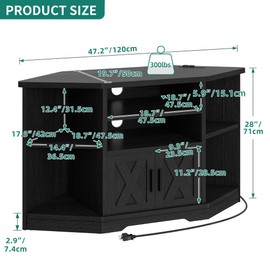 YITAHOME Corner TV Stands for Living Room, Black Entertainment Center with Storage, Farmhouse TV Stand for 55 inch TV w/Power Outlets, TV Console Media Cabinet, Black