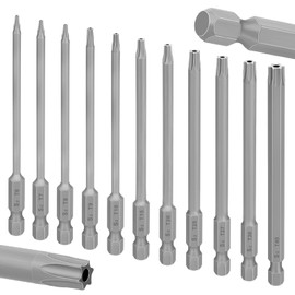 11-Piece Torx Screwdriver Set Magnetic 100 mm Long Bits Torx T6-T40 1/4 Inch Magnetic Hex Shank Electric Torx Bits (11 Pieces 100 mm)