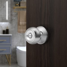 Probrico Door Knob Polished Chrome, Door Handles with Round Knob, Interior Privacy Knob Lock for Bathroom Bedroom, 1 Pack