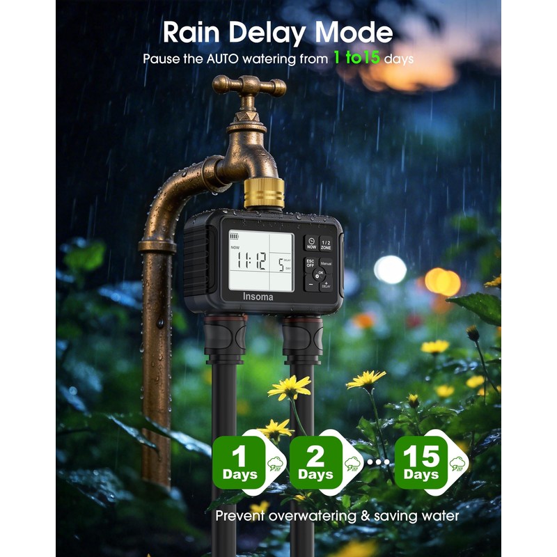 Insoma Water Timer with Brass Inlet & Outlet, 2 Independent