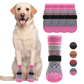 KOOLTAIL Dog Socks to Prevent Licking Paws for Hardwood Floors Anti Slip, Winter Warm Dog Boots&Paw Protector with Grippers, Double Sides Dog Shoes Booties for Small Medium Large Senior Dogs Pink XS