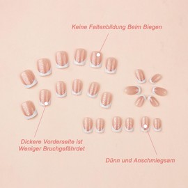 Auriselle Press on Nails Kurz 24 Stück Französisch Falsche Kurz Quadratisch Nägel Künstliche Nägel Rosa Glitzer on Nägel, Perfekt für Maniküre zu Hause