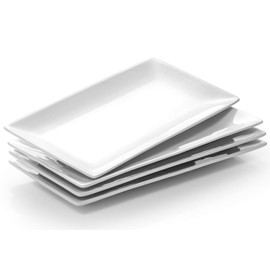 DOWAN 9.7" Rectangle Serving Platter, White Rectangular Serving Plates, Christmas Platters for Serving Food, Serving Dishes for Dessert Appetizers Meat, Entertaining, Party, Set of 4