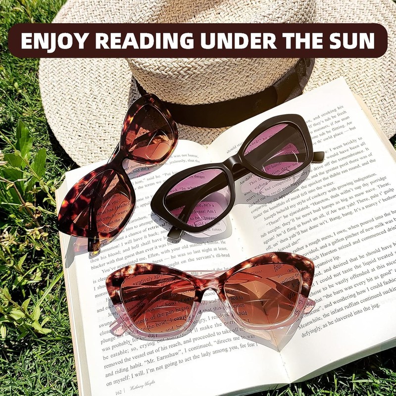 LADEESSE 3 Pack Bifocal Reading Sunglasses for Women Fashion Cateye