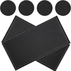 4 Portavasos para Mesa+2 Tapete para Barra de Bar, Alfombrilla para Barra, Tapete Bartender, Posavasos de Silicona Antideslizante para Cocina, Bartender, Bartops, Cafés