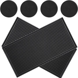 4 Portavasos para Mesa+2 Tapete para Barra de Bar, Alfombrilla para Barra, Tapete Bartender, Posavasos de Silicona Antideslizante para Cocina, Bartender, Bartops, Cafés