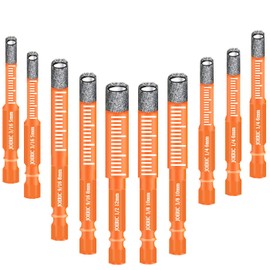 JOERIC 10 PCS Orange Dry Diamond Drill Bits Set, Hex Shank Diamond Hole Saw Kit with Storage Bottle, for Granite Marble Tile Ceramic Stone Glass Hard Materials (Not for Wood) with Size 3/16'' to 1/2''