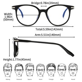 Suertree Blue Light Filter Myopia Glasses Lightweight Myopia Glasses Hinge Fashion Distance Glasses for Women Men Round Black -2.0