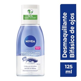 NIVEA Desmaquillante Facial Bifásico de Ojos (125 ml) - Elimina la máscara de pestañas y el maquillaje a prueba de Agua, Enriquecido con Biotina para Cuidar Tus Pestañas